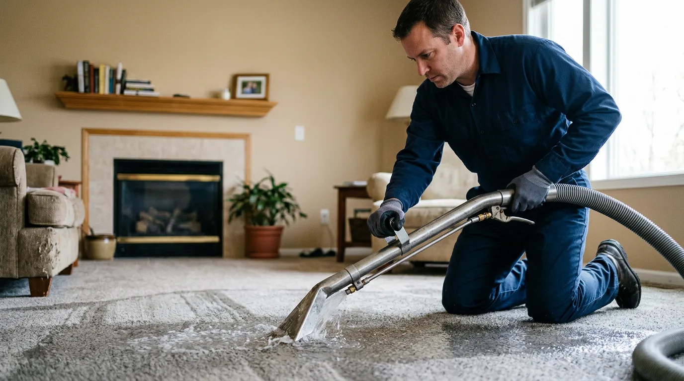 Water damage restoration technician working near Lakeville, OH